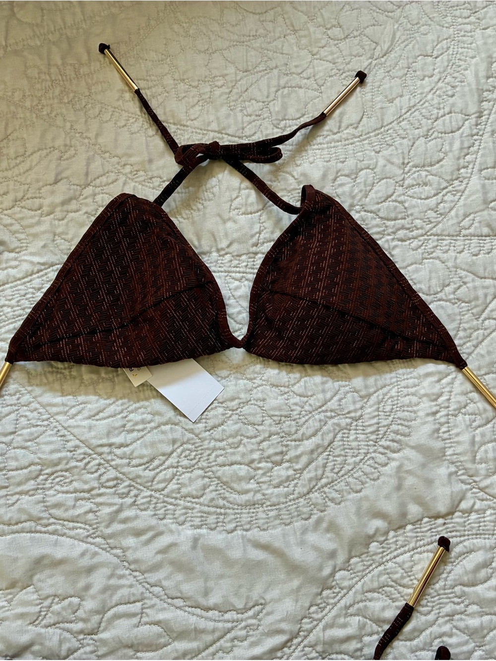 NWT- Trina Turk 'Glimmer' Triangle Bikini Top, Totem/Metallic Gold - Size 8 - Picture 4 of 5